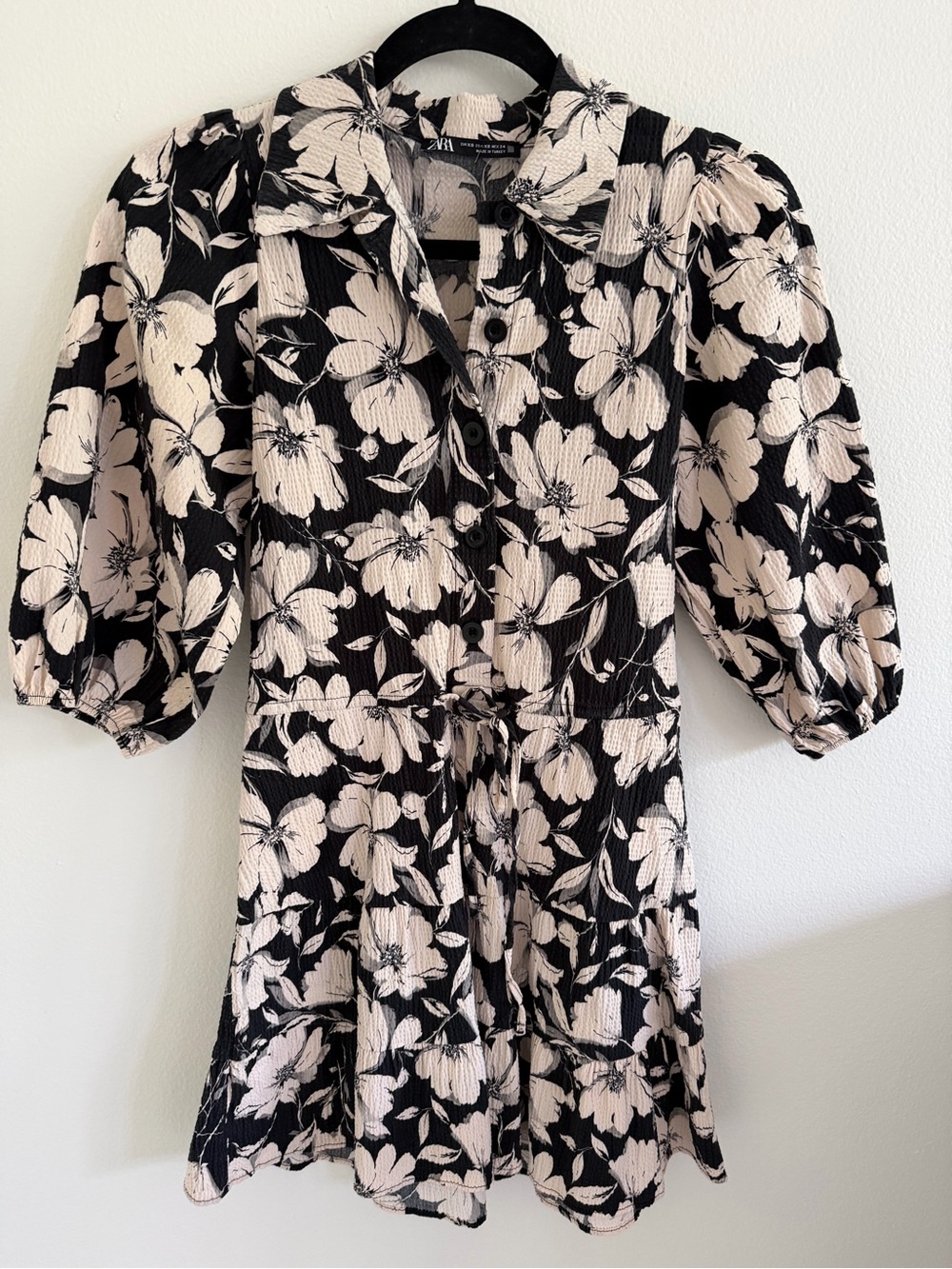 Zara Black Dress with Cream Floral Print